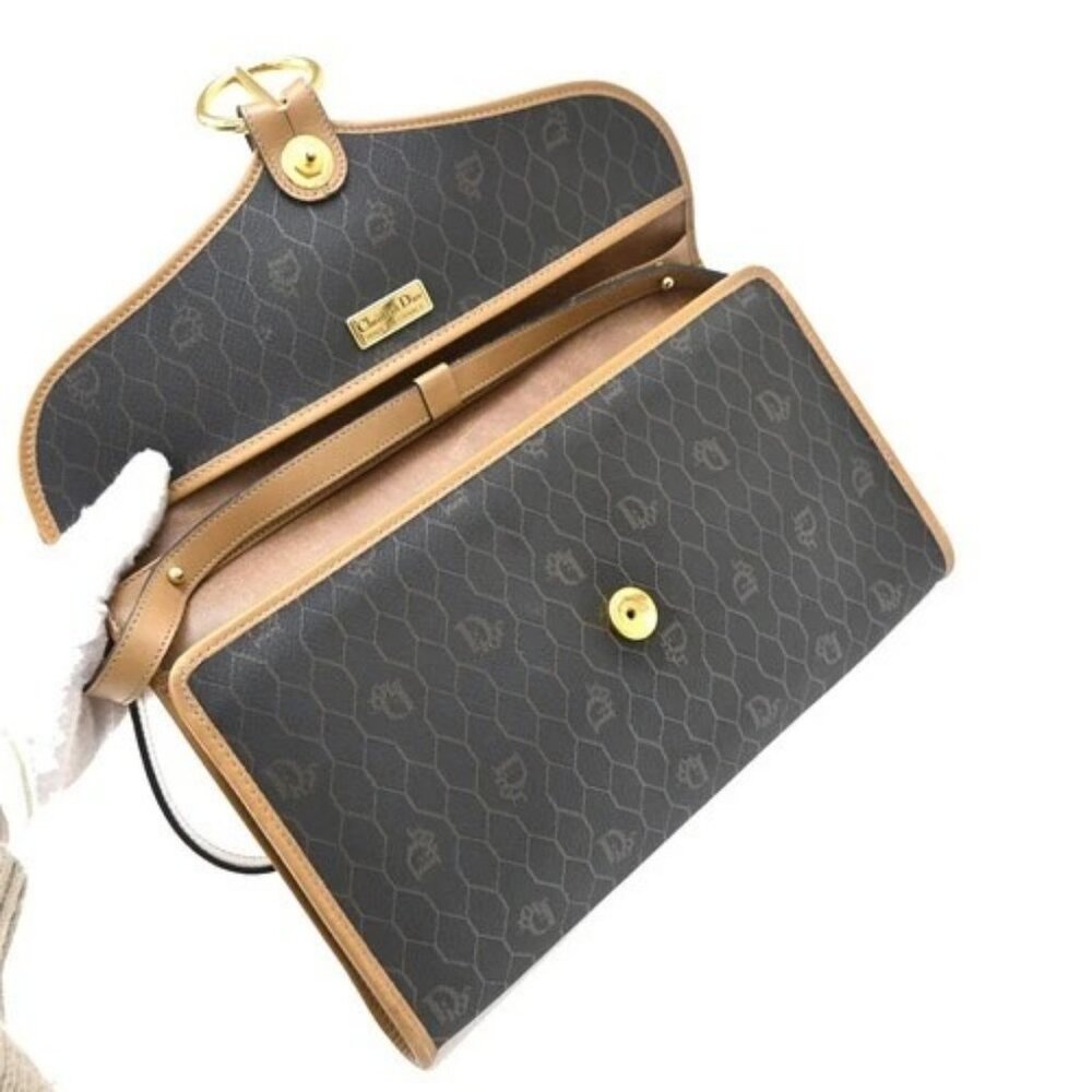 CHRISTIAN DIOR Honeycomb Chain Shoulder Bag PVC Leather Brown Gray GHW 39EG208 - Picture 9 of 14